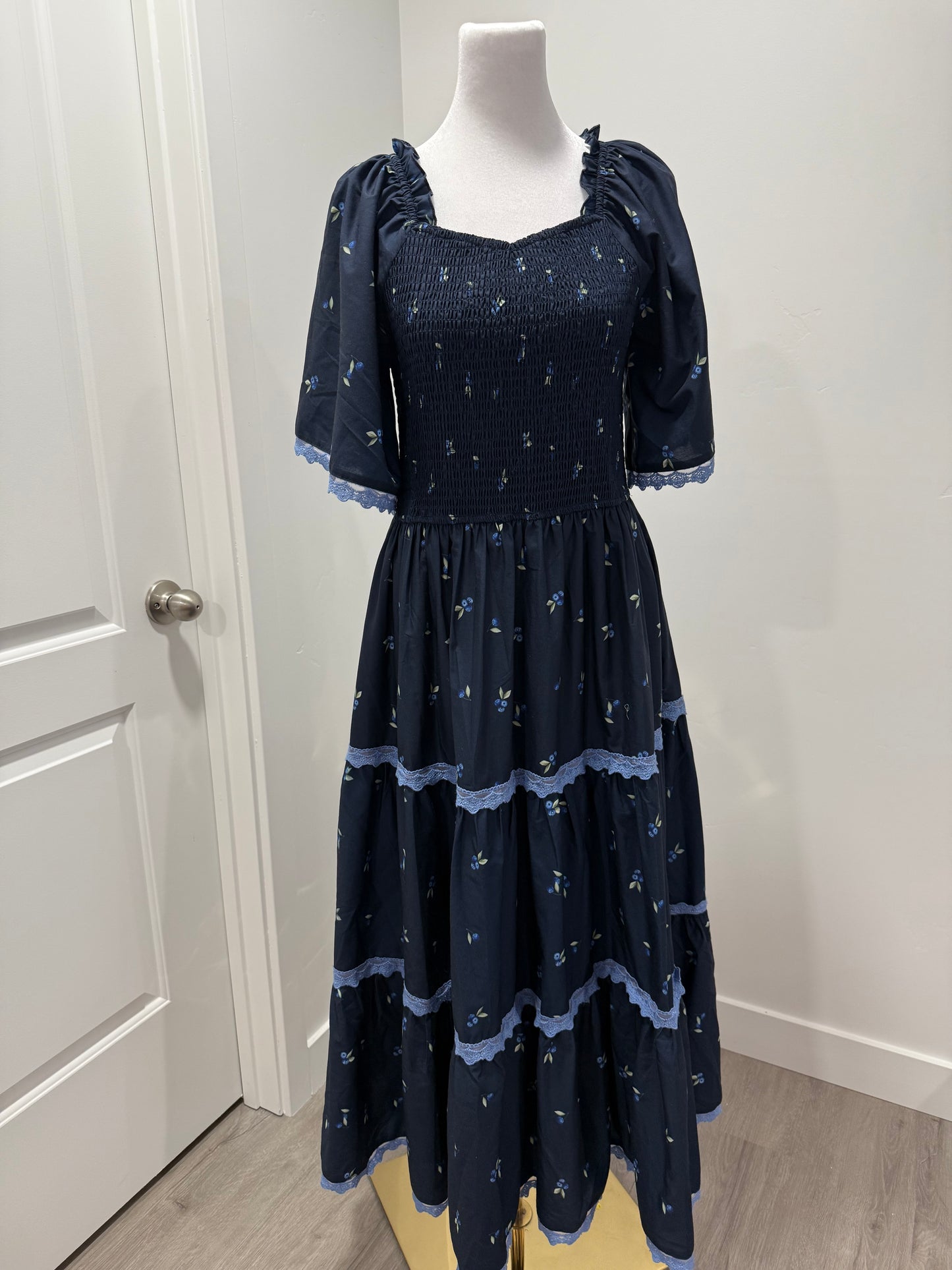 Sample dress Navy blueberries with Matching kids